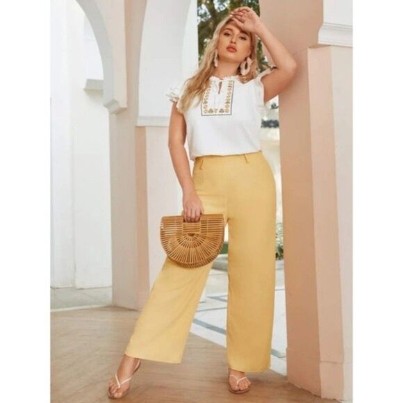 SHEIN Frill Tie Neck Butterfly Sleeve Embroidery Top Size 0X NWOT 1 0189 - Picture 2 of 6